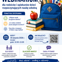 Zaproszenie na webinarium dla rodziców i opiekunów dzieci rozpoczynających naukę szkolną