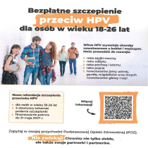 Bezpłatne szczepienie przeciw HPV dla osób w wieku 18-26 lat